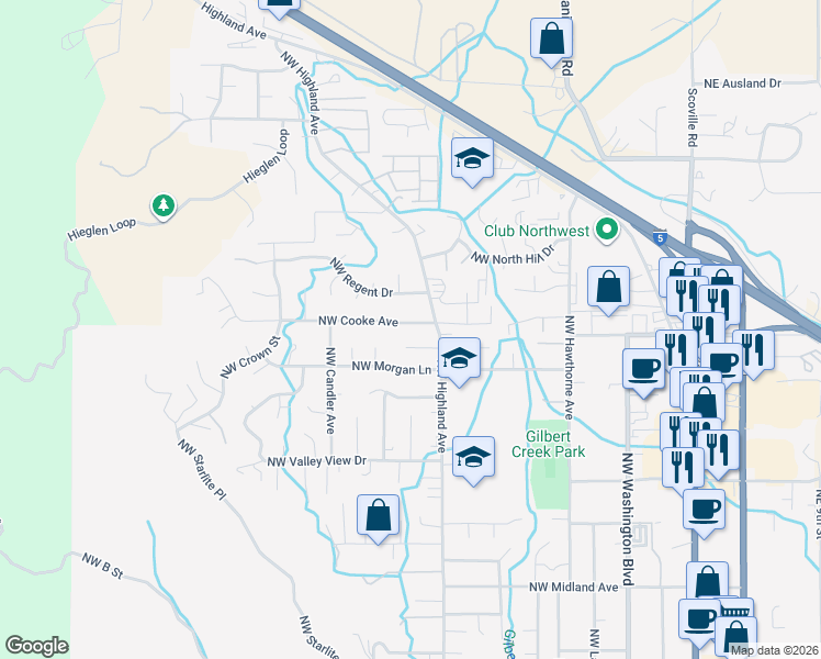map of restaurants, bars, coffee shops, grocery stores, and more near 904 Northwest Carol Drive in Grants Pass