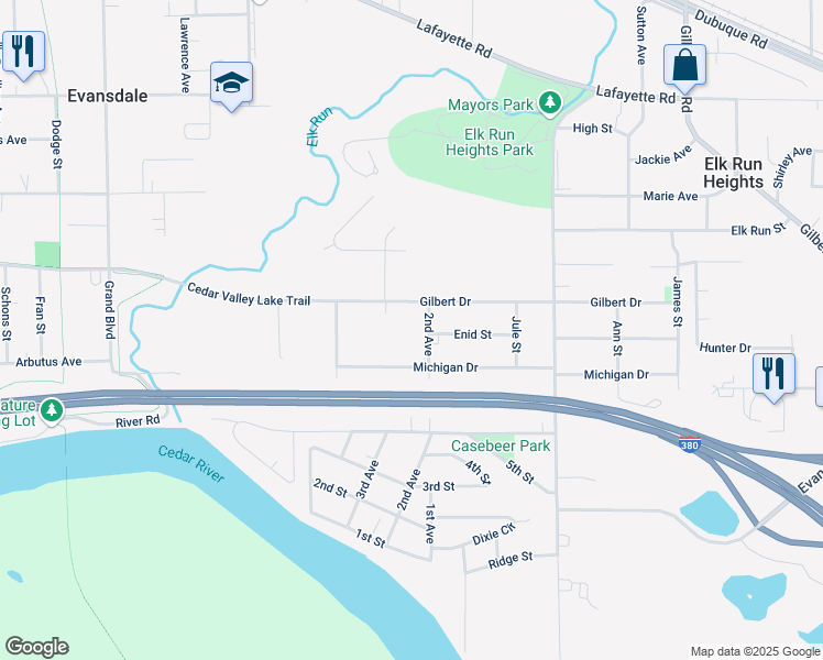 map of restaurants, bars, coffee shops, grocery stores, and more near 744 2nd Avenue in Evansdale