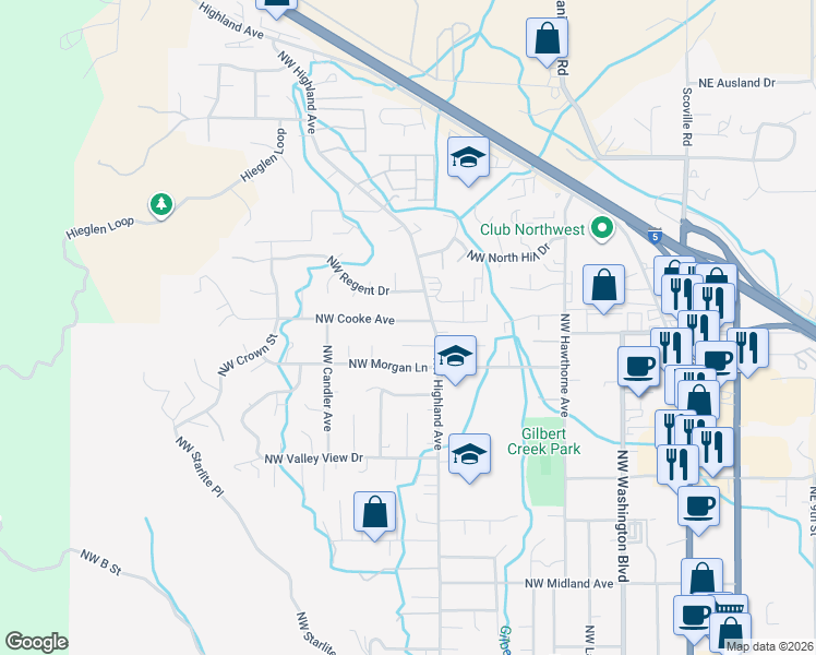 map of restaurants, bars, coffee shops, grocery stores, and more near 904 Northwest Carol Drive in Grants Pass