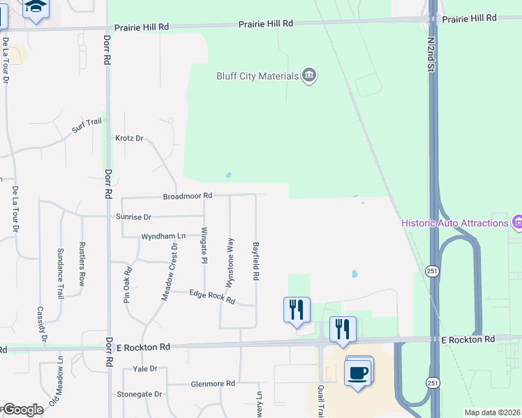 map of restaurants, bars, coffee shops, grocery stores, and more near 821 Bayfield Road in Rockton