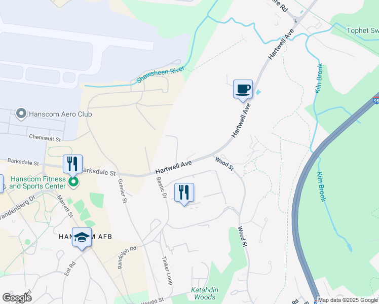map of restaurants, bars, coffee shops, grocery stores, and more near 131 Hartwell Avenue in Lexington