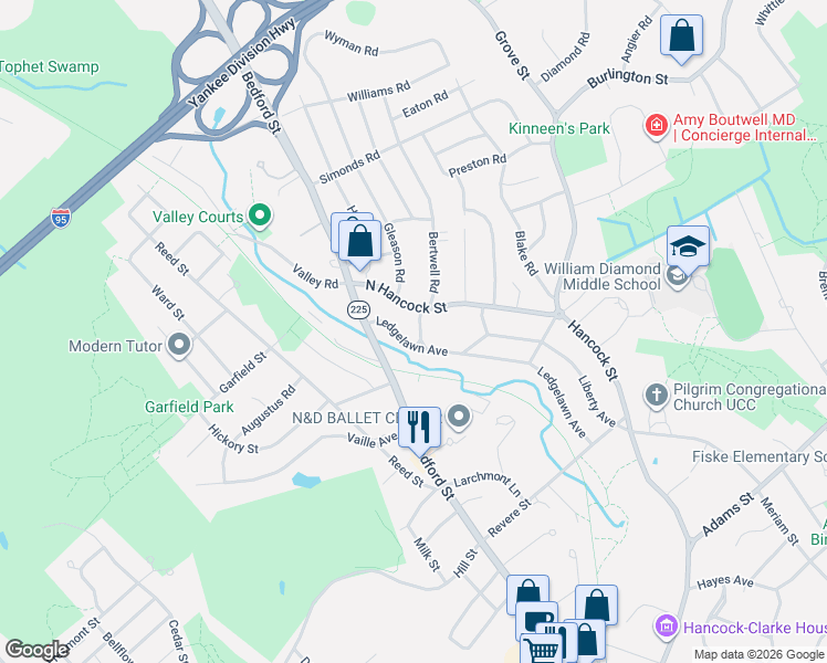 map of restaurants, bars, coffee shops, grocery stores, and more near 19 Ledgelawn Avenue in Lexington