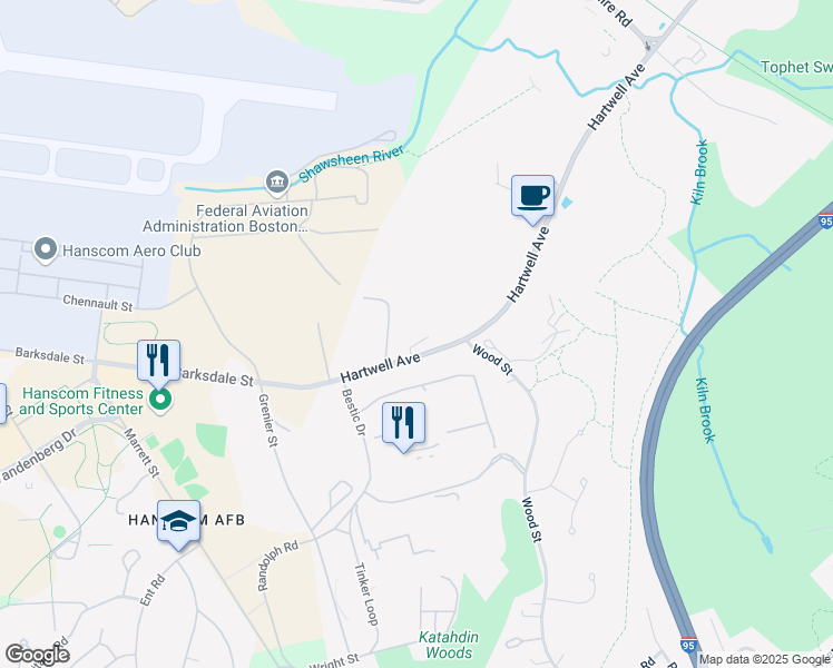 map of restaurants, bars, coffee shops, grocery stores, and more near 131 Hartwell Avenue in Lexington