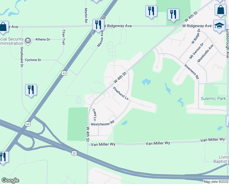 map of restaurants, bars, coffee shops, grocery stores, and more near 1921 Pinehurst Court in Waterloo