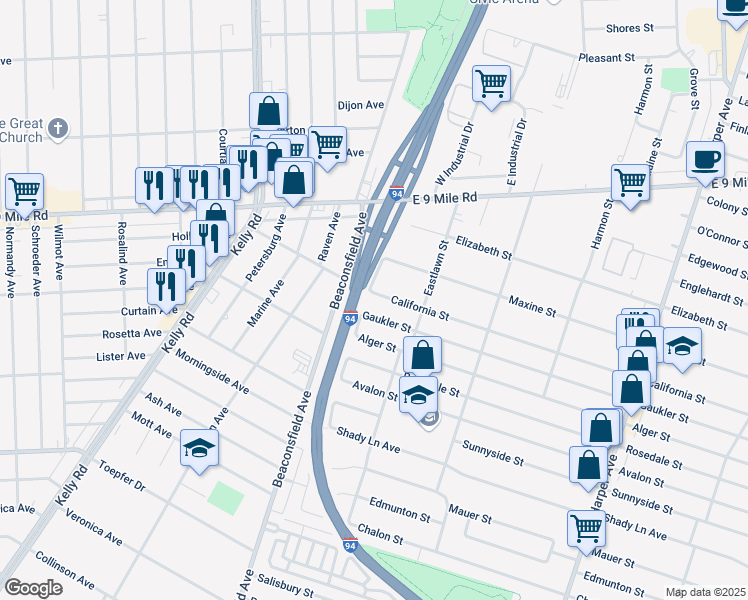 map of restaurants, bars, coffee shops, grocery stores, and more near 19609 Gaukler Street in St. Clair Shores
