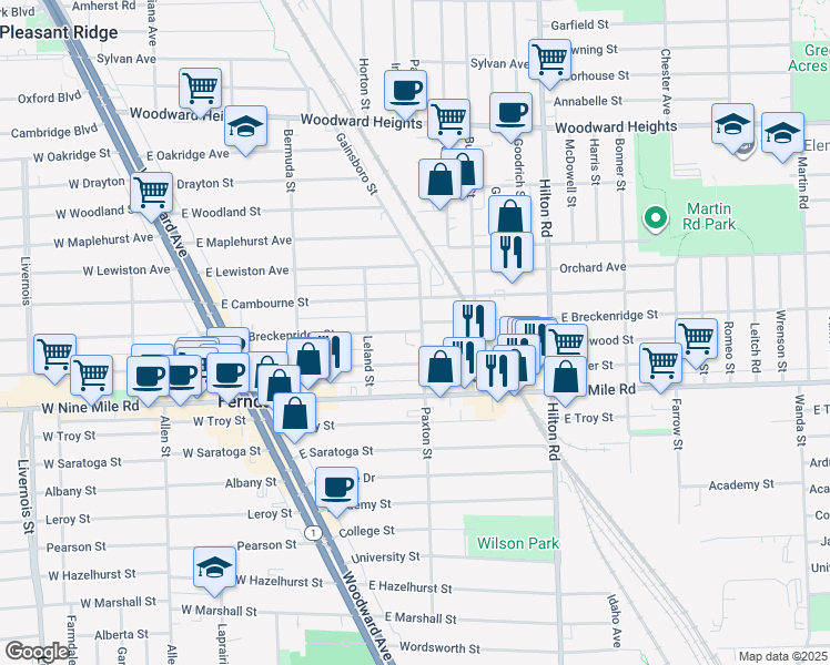 map of restaurants, bars, coffee shops, grocery stores, and more near 391 Vester Street in Ferndale