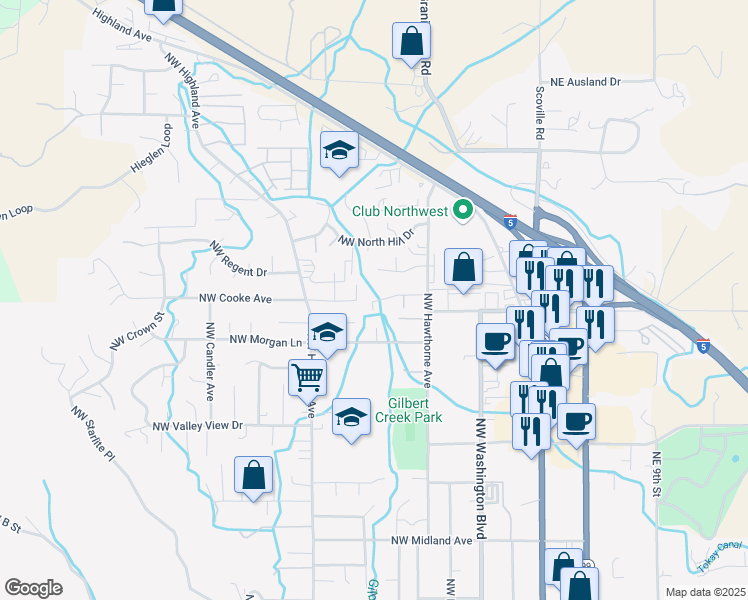 map of restaurants, bars, coffee shops, grocery stores, and more near 1930 Northwest Donovan Court in Grants Pass
