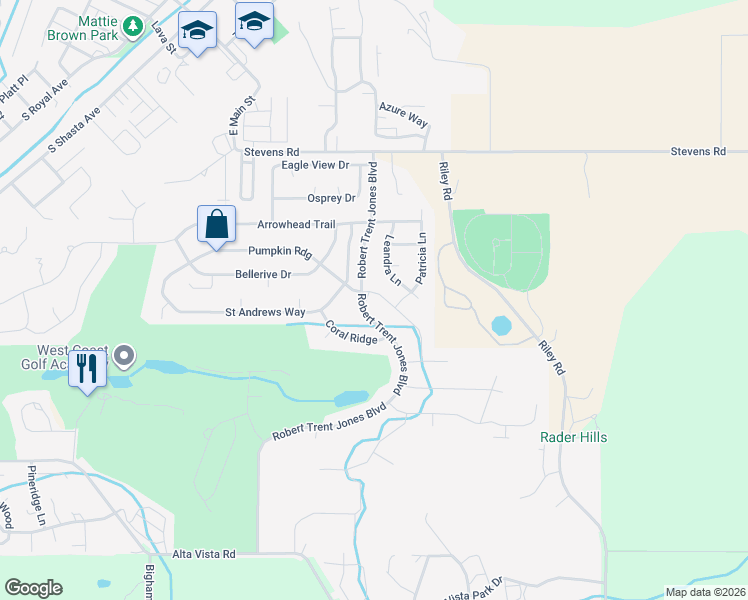 map of restaurants, bars, coffee shops, grocery stores, and more near 327 Robert Trent Jones Boulevard in Eagle Point