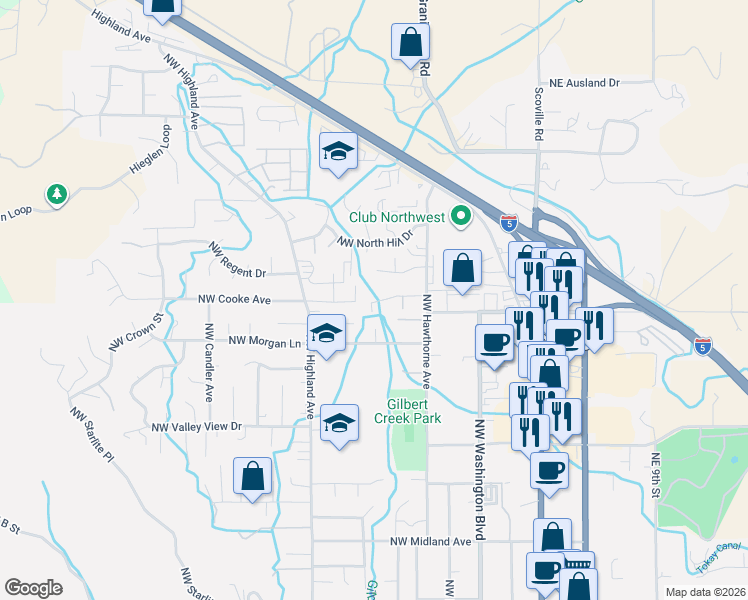 map of restaurants, bars, coffee shops, grocery stores, and more near 1930 Northwest Donovan Court in Grants Pass