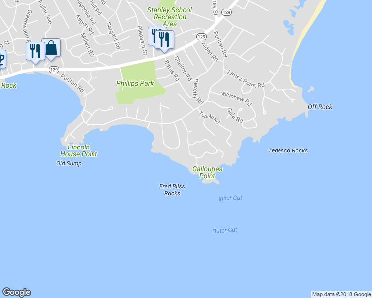 map of restaurants, bars, coffee shops, grocery stores, and more near 29 Galloupes Point Road in Swampscott