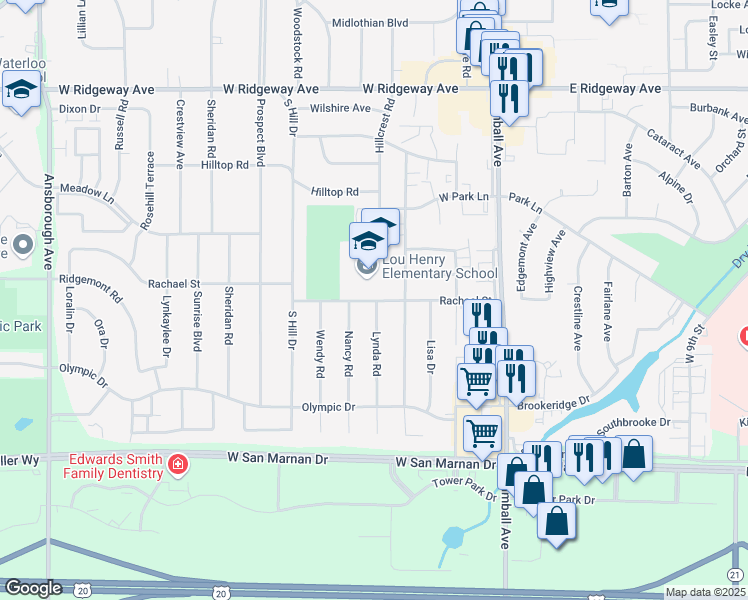 map of restaurants, bars, coffee shops, grocery stores, and more near 312 Rachael Street in Waterloo