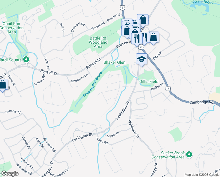 map of restaurants, bars, coffee shops, grocery stores, and more near 26 Glenwood Avenue in Woburn