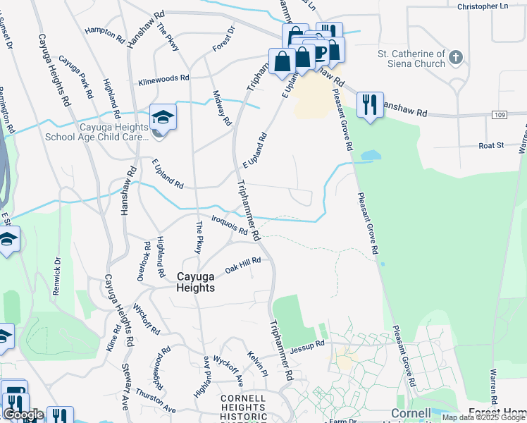 map of restaurants, bars, coffee shops, grocery stores, and more near 701 Triphammer Rd in Ithaca