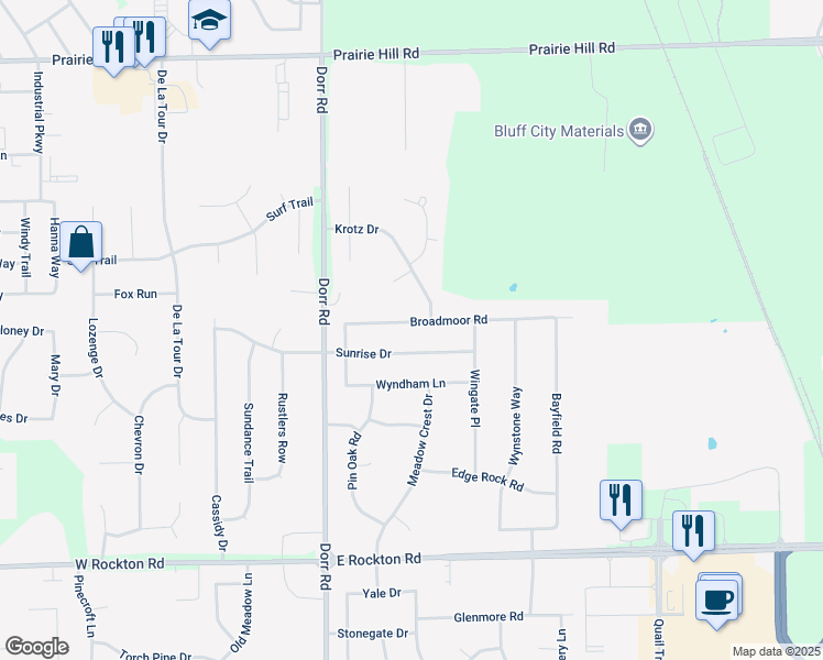map of restaurants, bars, coffee shops, grocery stores, and more near 1996 Sunrise Drive in Rockton