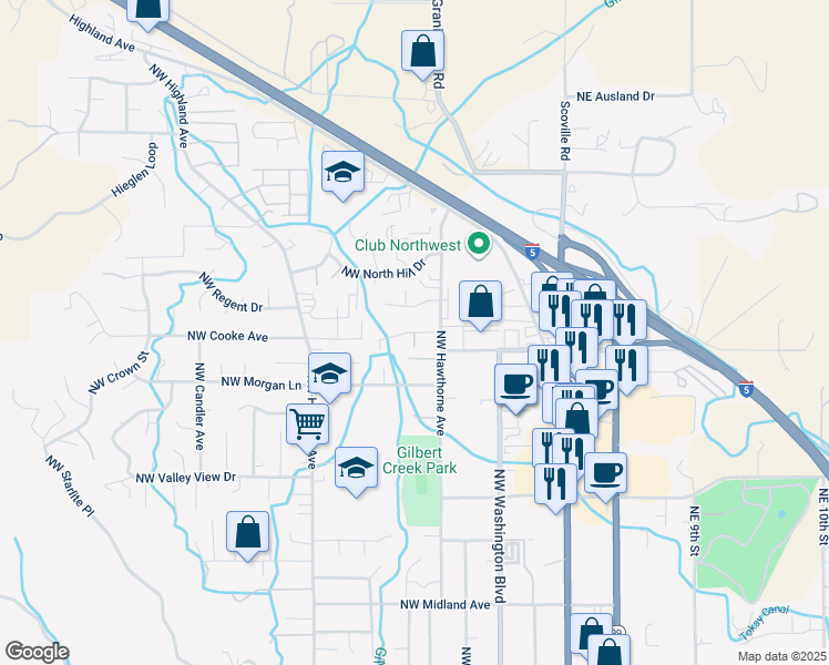 map of restaurants, bars, coffee shops, grocery stores, and more near 591 Northwest Buddy Lane in Grants Pass