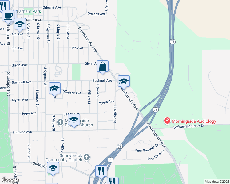map of restaurants, bars, coffee shops, grocery stores, and more near 2656 South Walker Street in Sioux City