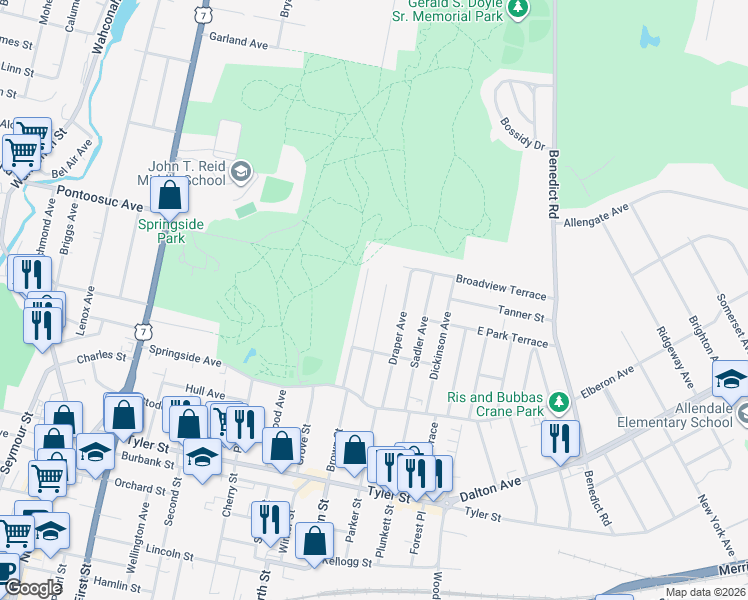 map of restaurants, bars, coffee shops, grocery stores, and more near 299 Brown Street in Pittsfield