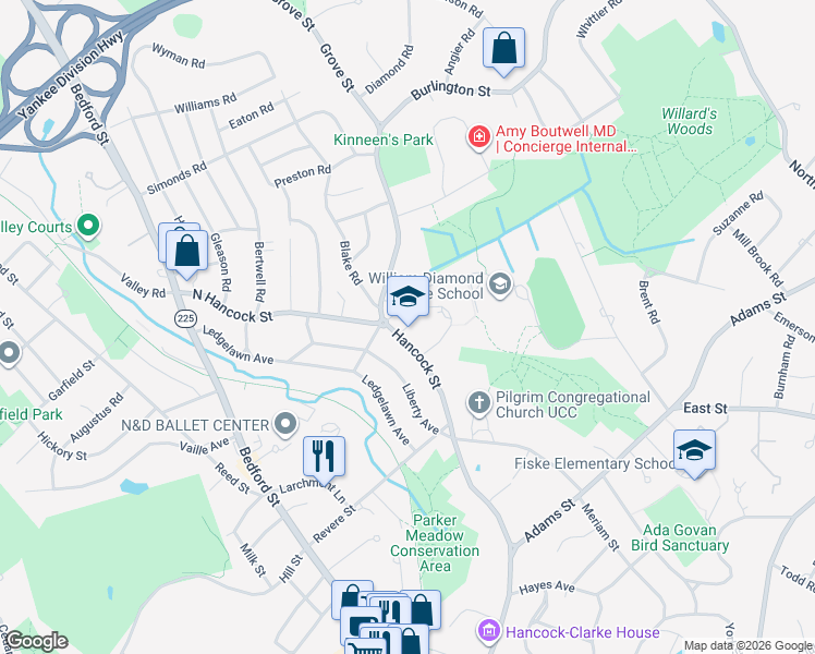 map of restaurants, bars, coffee shops, grocery stores, and more near 16 Victory Garden Way in Lexington