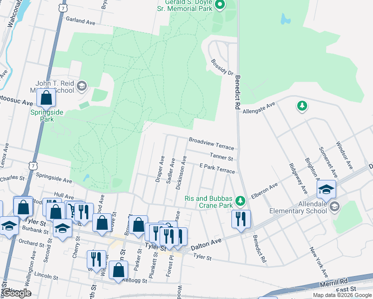 map of restaurants, bars, coffee shops, grocery stores, and more near 126 Sadler Avenue in Pittsfield