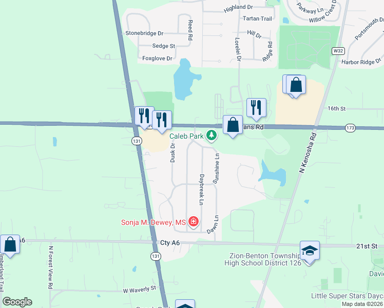 map of restaurants, bars, coffee shops, grocery stores, and more near 1707 Sunshine Lane in Zion