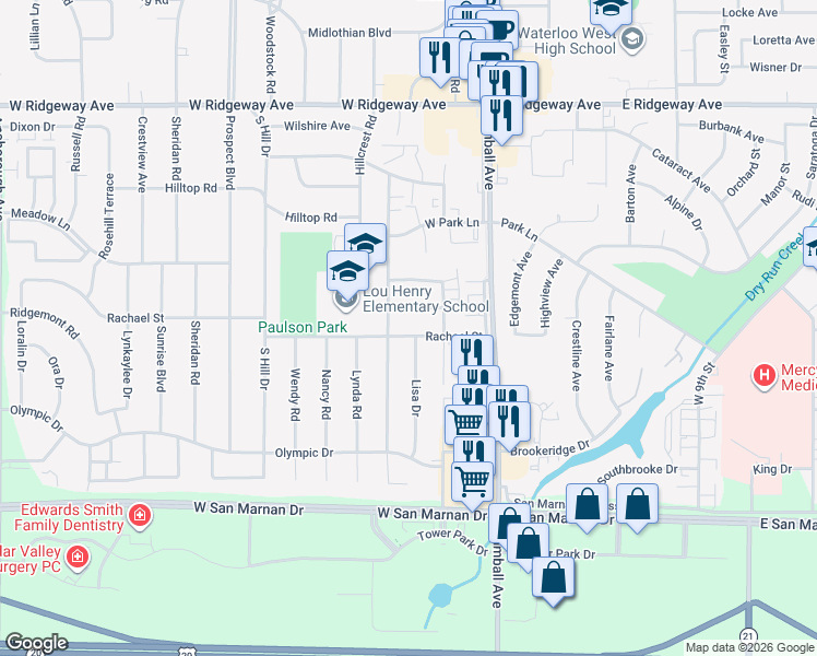 map of restaurants, bars, coffee shops, grocery stores, and more near 117-125 Barryington Dr in Waterloo