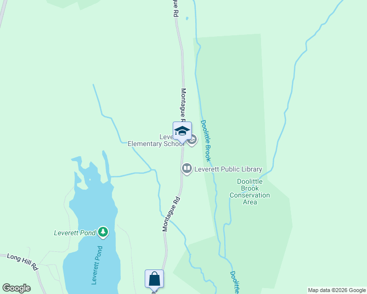map of restaurants, bars, coffee shops, grocery stores, and more near 85 Montague Road in Leverett
