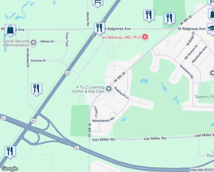 map of restaurants, bars, coffee shops, grocery stores, and more near 3738 Quail Place in Waterloo