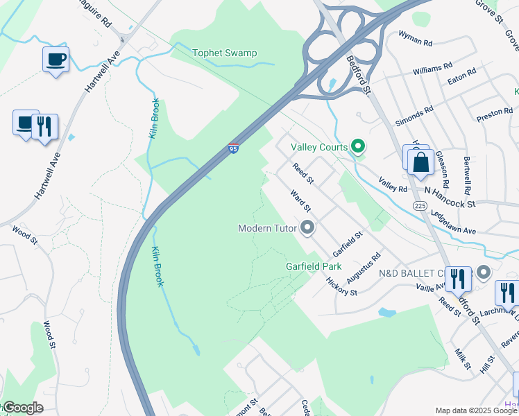 map of restaurants, bars, coffee shops, grocery stores, and more near Bog Path in Lexington