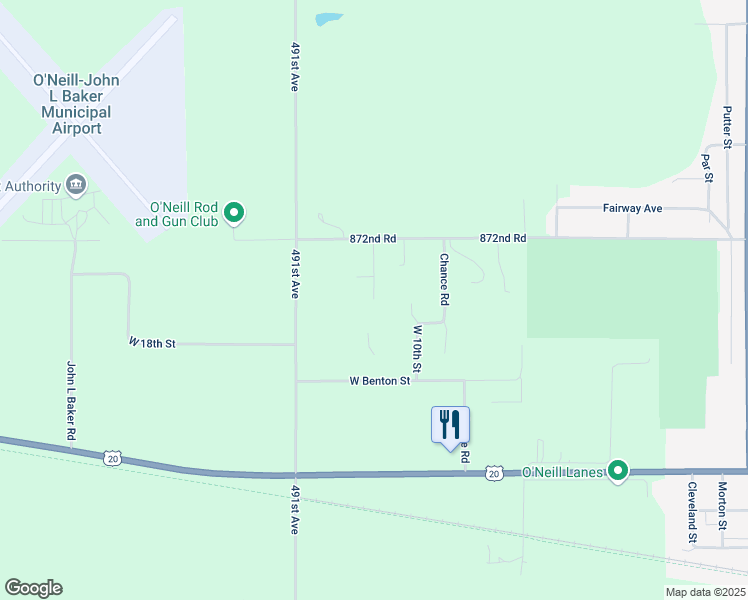 map of restaurants, bars, coffee shops, grocery stores, and more near 87101 West 11th Street in O'Neill