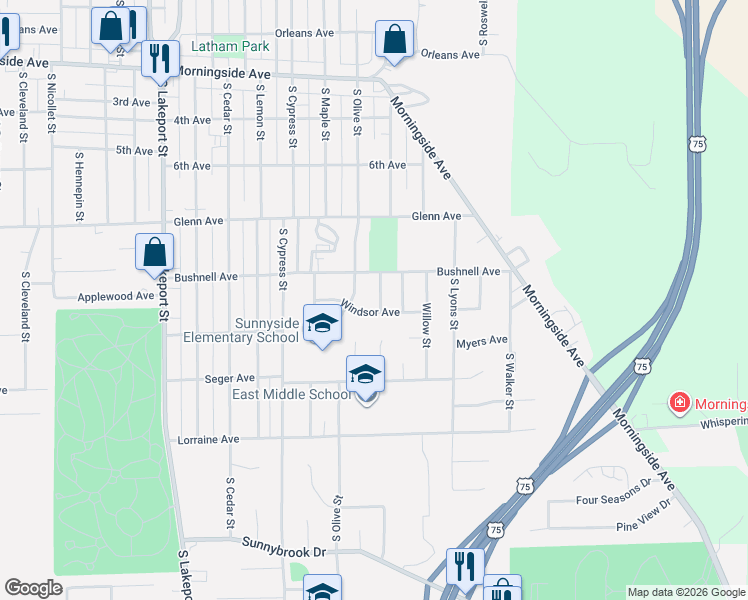map of restaurants, bars, coffee shops, grocery stores, and more near 2601-2699 South Magnolia Street in Sioux City