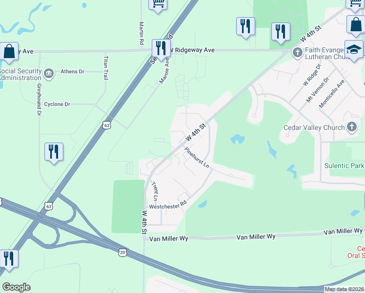 map of restaurants, bars, coffee shops, grocery stores, and more near 3738 Quail Place in Waterloo