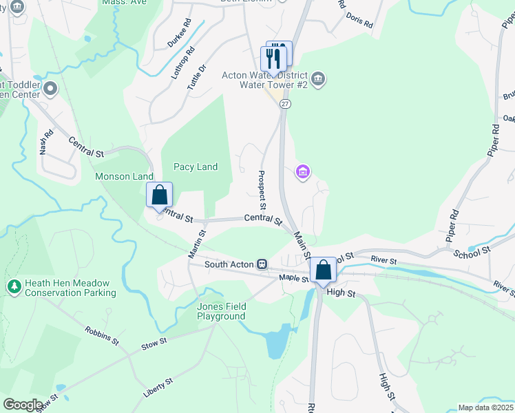 map of restaurants, bars, coffee shops, grocery stores, and more near 18 Prospect Street in Acton