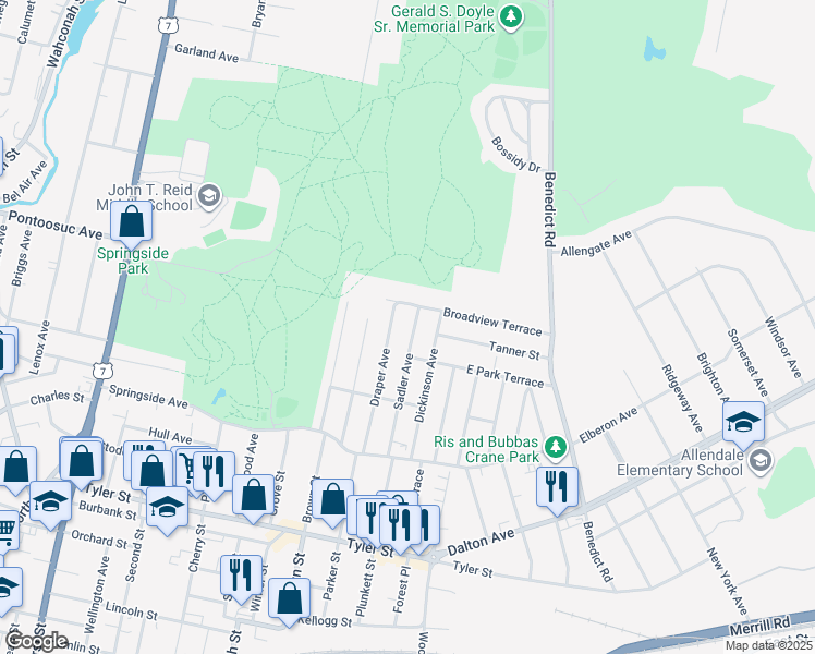 map of restaurants, bars, coffee shops, grocery stores, and more near 126 Sadler Avenue in Pittsfield