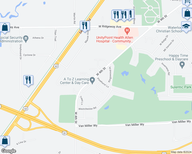 map of restaurants, bars, coffee shops, grocery stores, and more near 3738 Quail Place in Waterloo