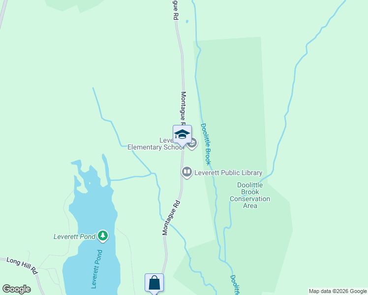 map of restaurants, bars, coffee shops, grocery stores, and more near 85 Montague Road in Leverett