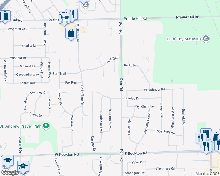 map of restaurants, bars, coffee shops, grocery stores, and more near 13985 Sunrise Circle in Rockton