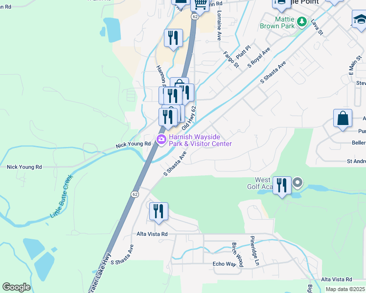map of restaurants, bars, coffee shops, grocery stores, and more near 966 South Shasta Avenue in Eagle Point