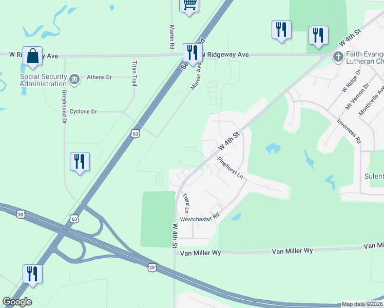 map of restaurants, bars, coffee shops, grocery stores, and more near 3850 Pineview Place in Waterloo