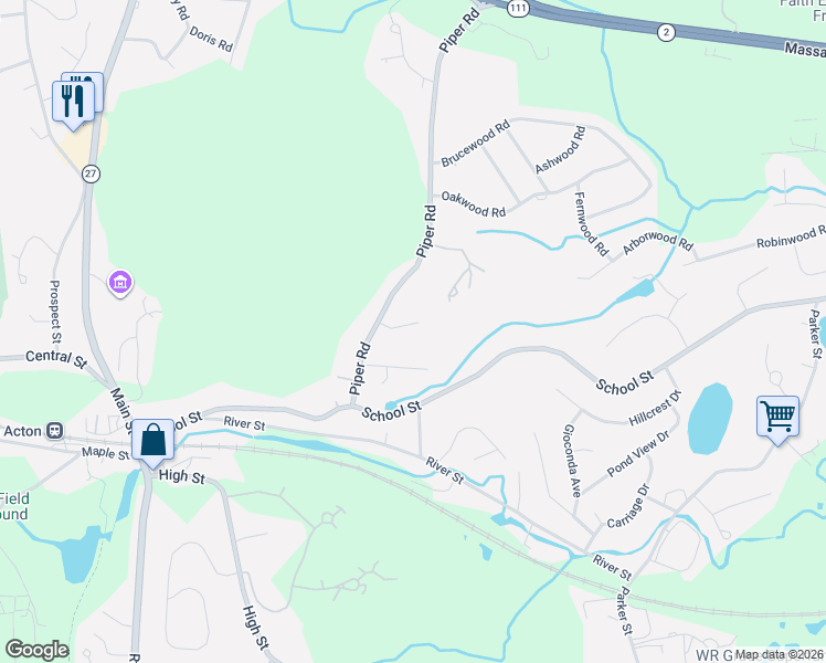 map of restaurants, bars, coffee shops, grocery stores, and more near 9 Laurel Court in Acton