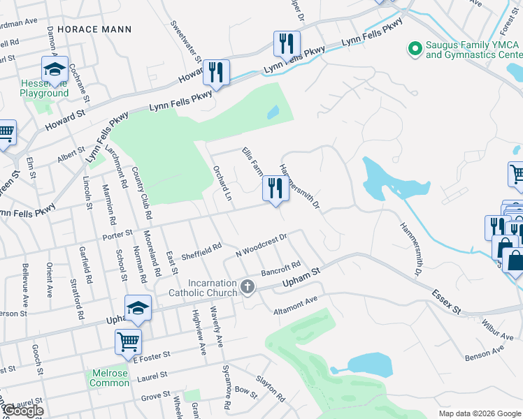 map of restaurants, bars, coffee shops, grocery stores, and more near 380 Porter Street in Melrose