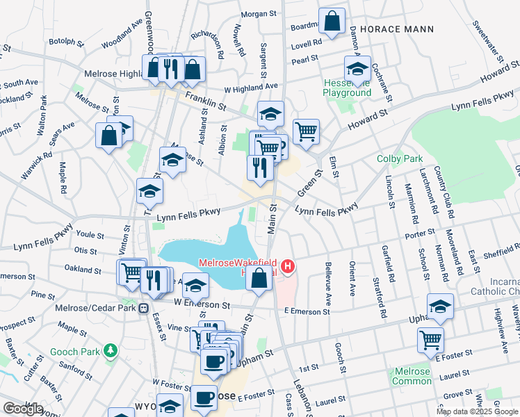 map of restaurants, bars, coffee shops, grocery stores, and more near in Melrose