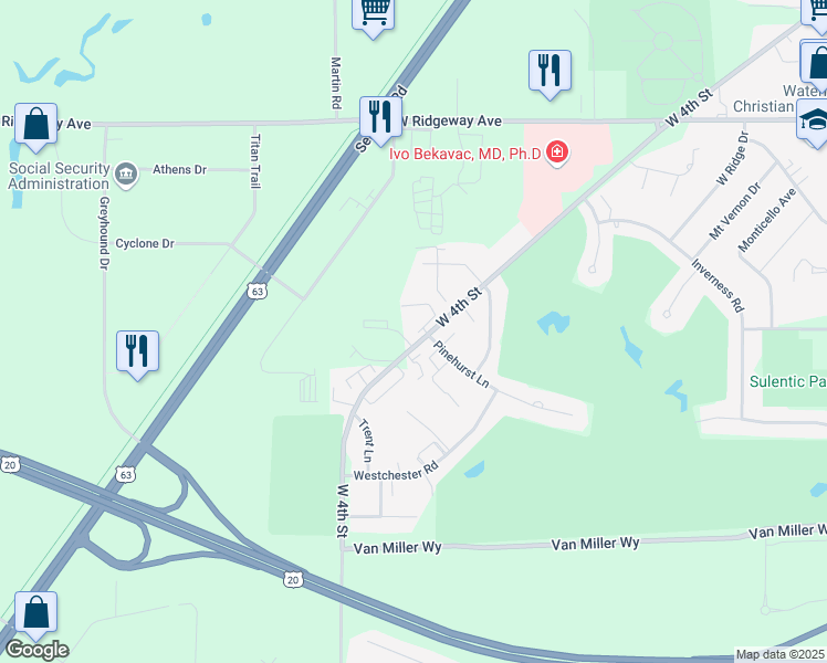 map of restaurants, bars, coffee shops, grocery stores, and more near 3738 Quail Place in Waterloo