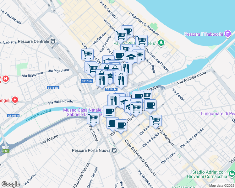 map of restaurants, bars, coffee shops, grocery stores, and more near 2 Via Pesaro in Pescara