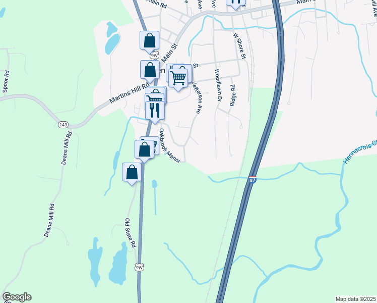 map of restaurants, bars, coffee shops, grocery stores, and more near 73 Oakbrook Manor in Ravena