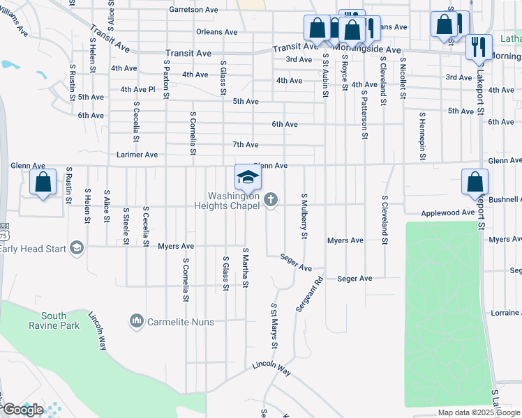 map of restaurants, bars, coffee shops, grocery stores, and more near 2601 South Saint Marys Street in Sioux City