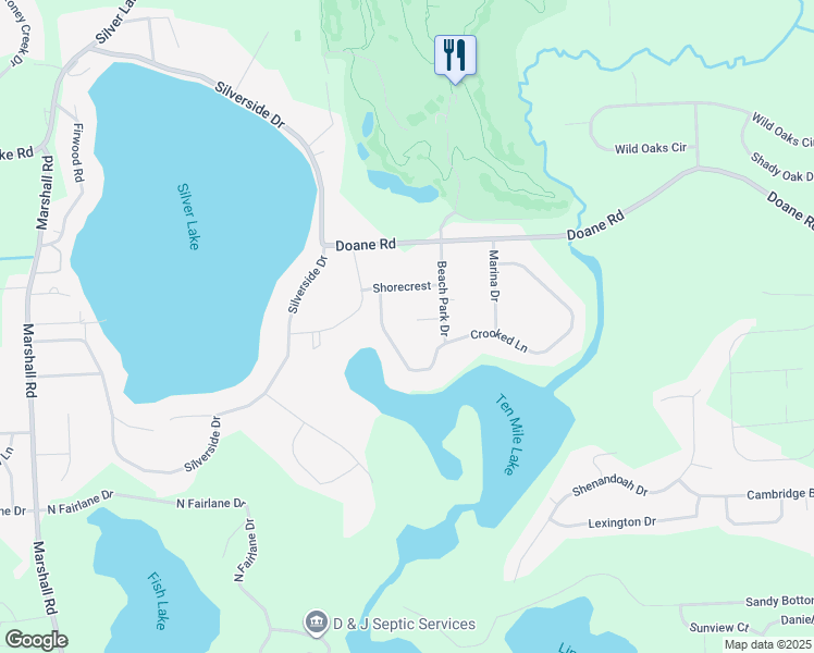 map of restaurants, bars, coffee shops, grocery stores, and more near 9588 Lakeshore Court in South Lyon