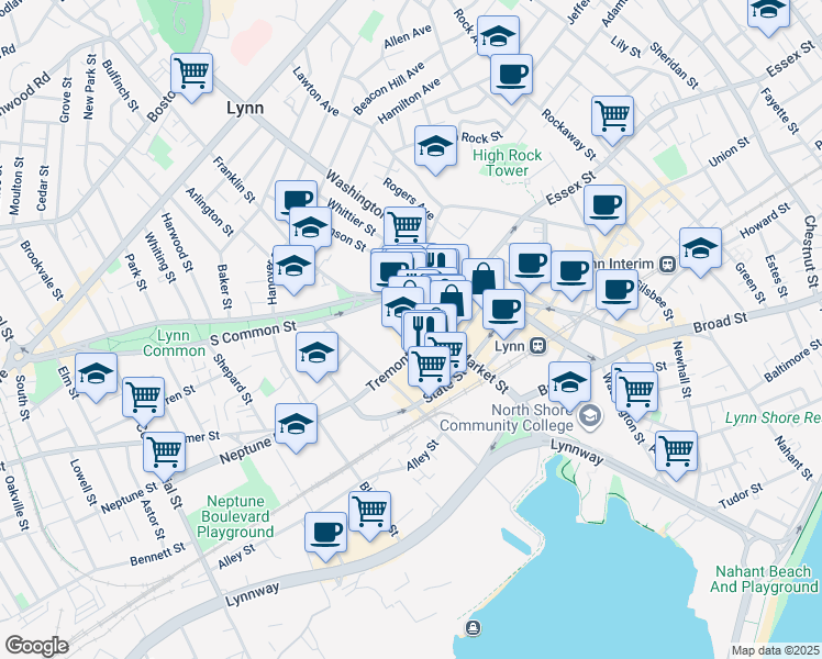 map of restaurants, bars, coffee shops, grocery stores, and more near 41 Market Street in Lynn
