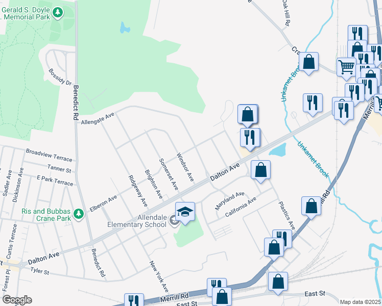 map of restaurants, bars, coffee shops, grocery stores, and more near 43 Allengate Ave in Pittsfield