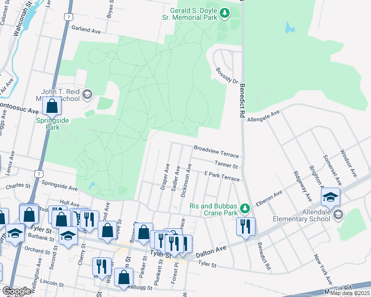 map of restaurants, bars, coffee shops, grocery stores, and more near 126 Sadler Avenue in Pittsfield