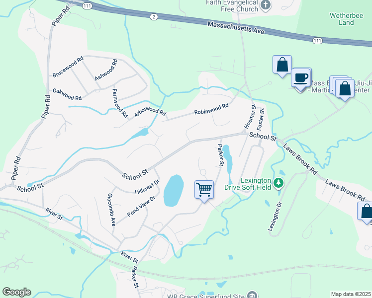 map of restaurants, bars, coffee shops, grocery stores, and more near 217 School Street in Acton